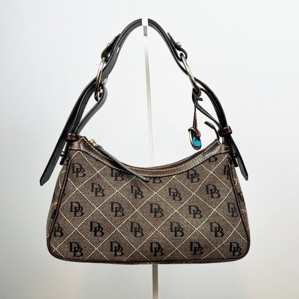 Dooney & Bourke Chocolate Brown Fall Autumn Monogram Canvas Leather Shoulder Bag